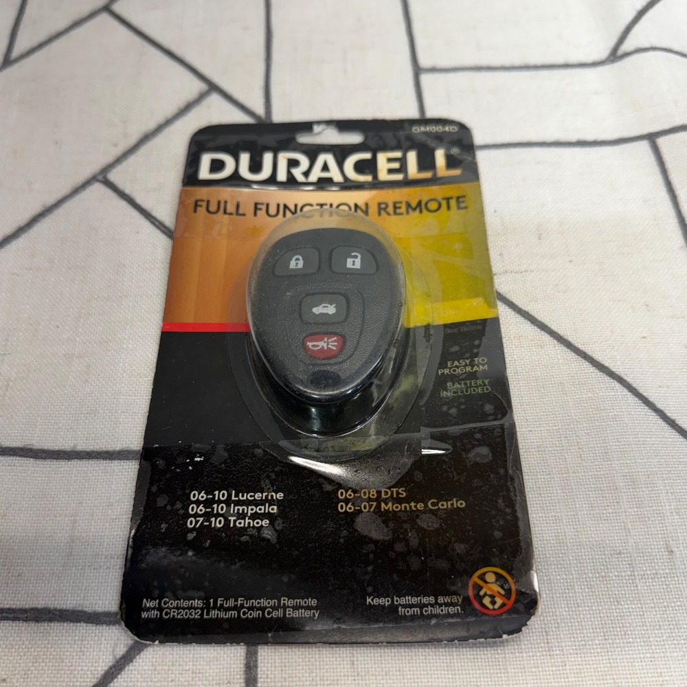 Duracell Keyless Entry Remote GM004D Black 4-Button GM Replacement Fob